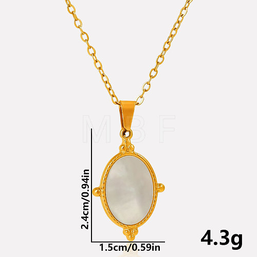 304 Stainless Steel Pave Natural White Shell Geometric Oval Pendant Necklaces AX5214-4-1