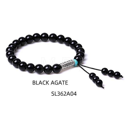 8MM Natural Black Agate Buddha Prayer Beads Bracelet Men Women WV3915-4-1