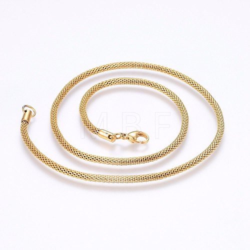 304 Stainless Steel Mesh Chain Necklaces NJEW-F227-10G-03-1