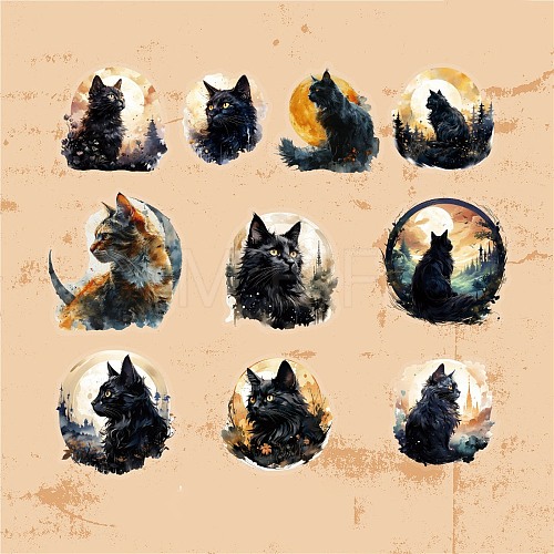 Retro Story Moon Cat Series PET Self Adhesive Plant Decorative Stickers PW-WG2DD6B-04-1