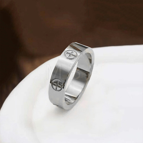 Cross Pattern 201 Stainless Steel Finger Rings FS-WG329CB-04-1