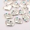 Wedding Theme Antique Silver Tone Tibetan Style Alloy Heart with Step Dad of Groom Rhinestone Charms TIBEP-N005-23A-2