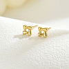 Real 18K Gold Plated Elegant Vintage Casual Fashion Stainless Steel Square Stud Earrings for Women ZR3669-4-1