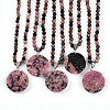 Natural Rhodonite 4.5mm Round Beaded Flower Pendant Necklaces NJEW-T016-04K-2