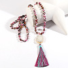 Bohemian Oval Natural Druzy Agate Tassel Pendant Necklaces FS-WGAFDEB-01-1