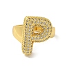 Letter Brass Micro Pave Clear Cubic Zirconia Open Cuff Ring for Women RJEW-N046-03P-G-2