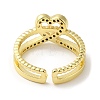 Heart Brass Micro Pave Cubic Zirconia Open Cuff Ring for Women RJEW-F154-03G-B-4