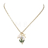 201 Stainless Steel Cross and Flower Printed Handmade Porcelain Oval Pendant Necklaces NJEW-JN06319-3