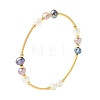 Nuggets Natural Cultured Freshwater Pearl & Brass Beaded Copper French Wired Bangles BJEW-JB13980-3
