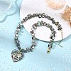 Natural Paua Shell Heart Pendant Electroplated Natural Freshwater Shell Beaded Necklaces NJEW-JN06325-1
