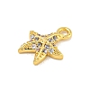 Starfish Rack Plating Brass Micro Pave Clear Cubic Zirconia Charms KK-P277-12G-2