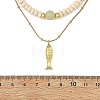 Brass Fish Pendant Natural Butter Jade and Petrified Wood Beaded Double Layer Necklaces NJEW-JN06688-4