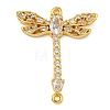 Rack Plating Brass Pave Cubic Zirconia Dragonfly Connector Charms KK-Z063-37G-1