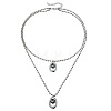 Alloy Glass Oval Pendant Double Layer Necklaces for Women WG1B3C5-03-1