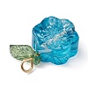 Transparent Glass Flower with Acrylic Leaf Pendant PALLOY-JF02258-4