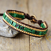 Synthetic Malachite & Cowhide Leather Beaded Braided Bead Bracelets FS-WGEDC06-05-1