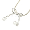 304 Stainless Steel Flat Snake Chain Bowknot Pendant Necklaces NJEW-Z041-06P-2