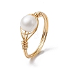 Natural Pearl Round Braided Bead Style Rings RJEW-JR00608-1