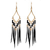 Bohemian Style Alloy Glass Seed Beaded Feather with Rhombus Chandelier Earrings FS-WG1E384-01-2