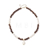 Ocean Dyed Synthetic Turquoise Trutle Pendant 8MM Natural Cultured Freshwater Pearl & Wenge Wood Round Beaded Necklaces for Women NJEW-JN05938-4