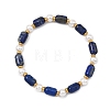 Natural Lapis Lazuli & Shell Pearl & Brass Beads Stretch Bracelets for Women BJEW-JB13865-02-3