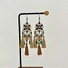 Bohemian Alloy Enamel & Wood & Resin Tassel Chandelier Earrings for Women WGE613F-01-1