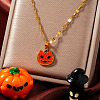 Stainless Steel Enamel Halloween Cat Pumpkin Pendant Dapped Chain Necklaces TA2599-1