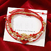 4Pcs 4 Styles Adjustable Glass & Brass Beads Braided Bead Bracelets & Brass Enamel Charm Bracelets for Women SG0180-1-3