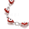 Enamel Heart with Evil Eye Link Chains Bracelet BJEW-P271-07P-01-2