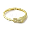 Brass Pave Clear & Green Cubic Zirconia Leopard Hinged Bangle for Women BJEW-K246-21G-G-2