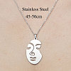 Non-Tarnish 201 Stainless Steel Hollow Abstract Face Pendant Necklace NJEW-OY001-83-3