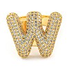 Brass Micro Pave Clear Cubic Zirconia Letter Open Cuff Ring for Women RJEW-M173-01G-W-2