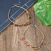 Bohemian Style Natural Tiger Eye and Red Banded Agate Chip Tassel Raffia Cord Double Layer Anklets FS-WGA75A5-01-1