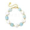 Natural Aquamarine & Keshi Pearl Beaded Bracelets for Women BJEW-JB14007-03-3