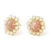 Natural Sunstone Hexagon Stud Earrings with Plastic Pearl Beaded EJEW-E287-01G-03-3