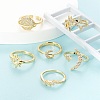 6Pcs 6 Styles Brass Micro Pave Clear Cubic Zirconia Cuff Rings RJEW-LS0001-34G-3