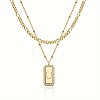 Brass Micro Pave Clear Cubic Zirconia Rectangle with Initial Pendant Double Layer Necklaces for Women FS-WG478B5-21-1
