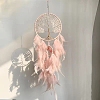 Natural Rose Quartz Chip Flat Round with Tree of Life Pendant Decorations PW-WGFE0EA-01-1