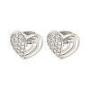 Heart Brass Pave Clear Cubic Zirconia Stud Earrings EJEW-M258-36P-1