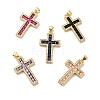 Cross Brass Micro Pave Cubic Zirconia Pendants KK-G419-18G-1