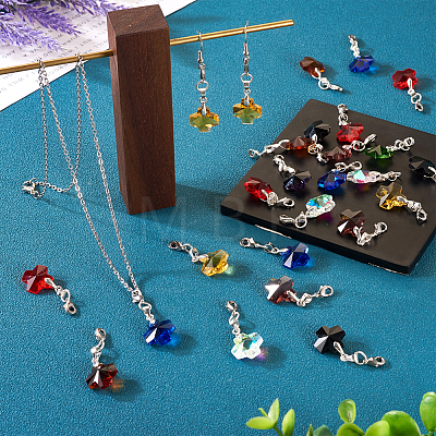  36Pcs 9 Colors Cross Glass Pendant Decoration HJEW-TA0001-08-1