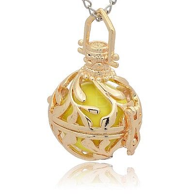 Golden Tone Brass Hollow Round Cage Pendants KK-J227-08G-1