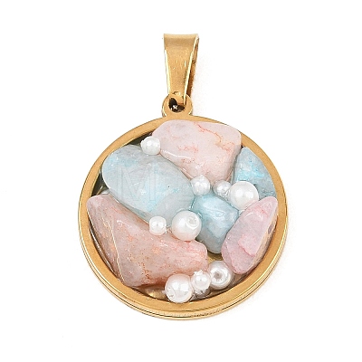Natural Mixed Stone Chip and Plastic Pearl Pendants GG-CBA7019-01G-05-1