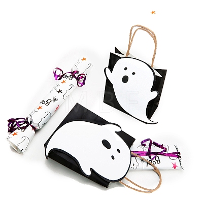 10Pcs Halloween Ghost Paper Candy Bags with Handles HAWE-PW0001-158-1