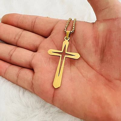 Hollow Out Cross 201 Stainless Steel Pendant Necklaces for Men FS-WGAF8AC-03-1