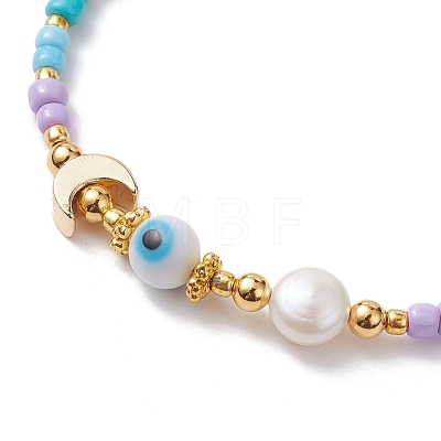 Colorful Glass Seed & Brass Braided Bead Bracelet BJEW-JB10138-04-1