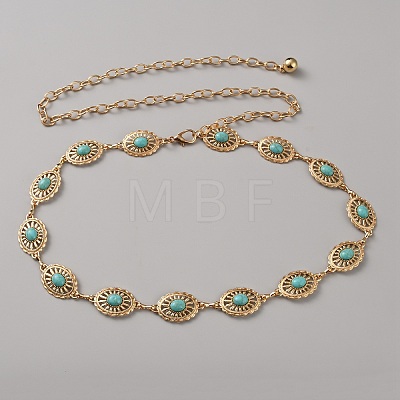 Zinc Alloy with Resin Synthetic Turquoise Oval Link Waist Belly Chains AJEW-WH0063-569G-1