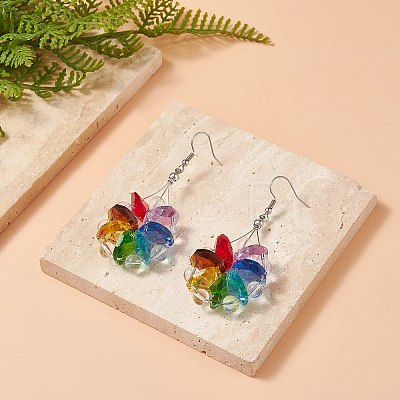 Natural Quartz Crystal & Glass Beaded Flower Dangle Earrings EJEW-JE05198-1