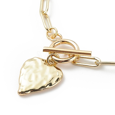 Alloy Heart Charm Bracelet with Brass Paperclip Chains for Woman BJEW-JB08895-01-1