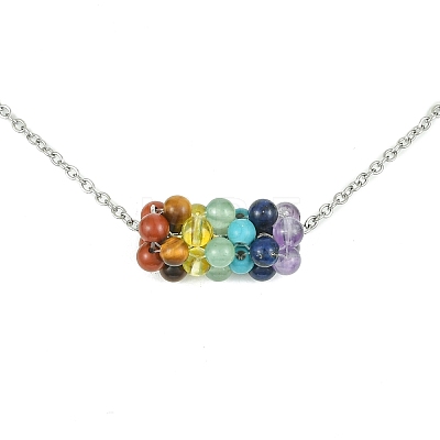 Chakra Natural & Synthetic Gemstone Braided Pendant Necklaces NJEW-TA00090-1